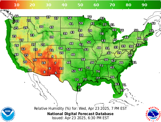 weather.gov Relative Humidity chart delayed; will be available soon -