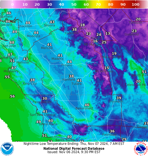 NOAA Graphical Forecast For San Joaquin/Hanford, CA