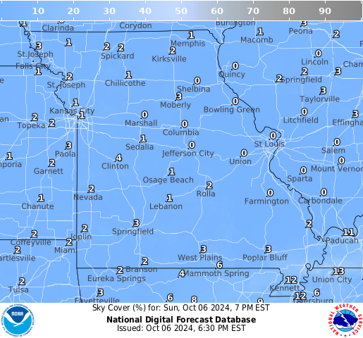 Missouri Cloud Cover on Friday 15 Dec at 12pm CST