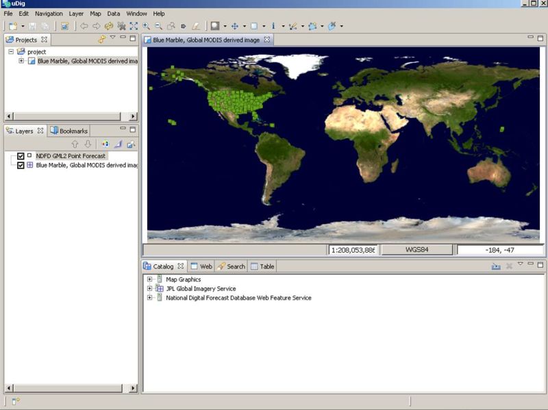 uDig map with NDFD points