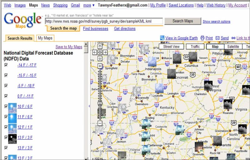 Google Maps Web Page with NDFD data