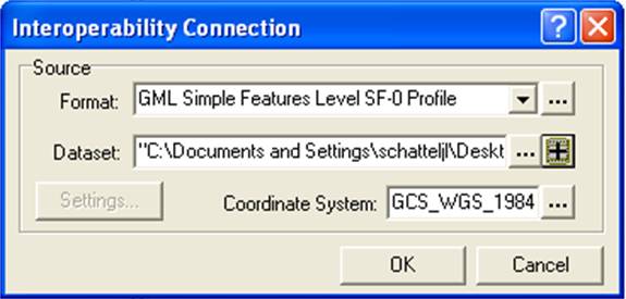 Interoperability Connection Window for GML Simple Feature SF-0 Profile file